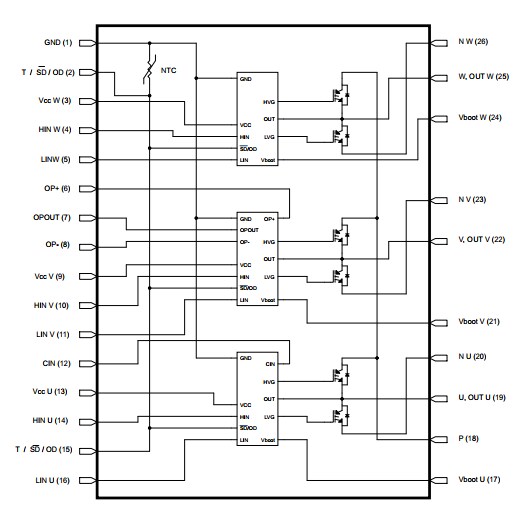 기계 도면 - STMicroelectronics STGIPQ8C60T SLLIMM Nano 2 시리즈 IPM